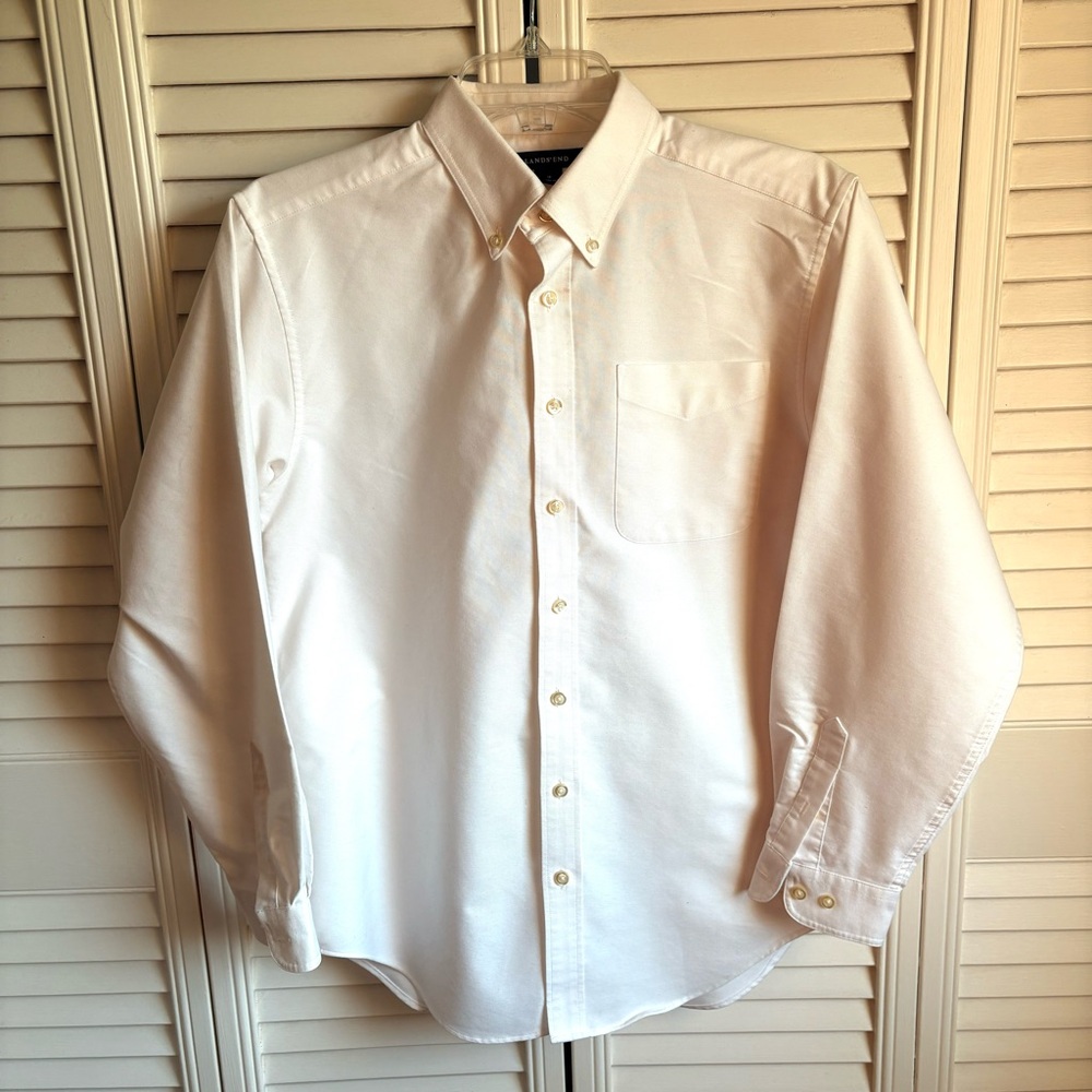 Lands’ End Boy’s (16) White Oxford Button Down Dress Shirt 60% COTTON